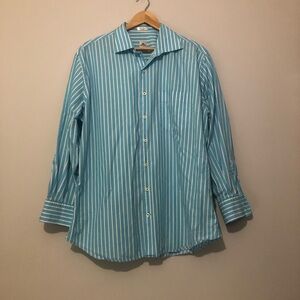 Peter Millar Weekender Wash 100% Cotton Men's Large Blue Striped Shirt